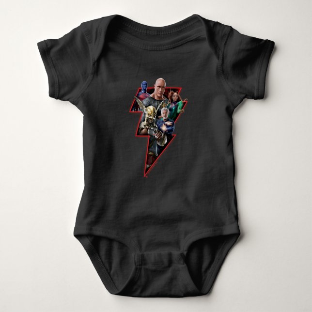Black Adam Group Lightning Graphic Baby Bodysuit (Front)