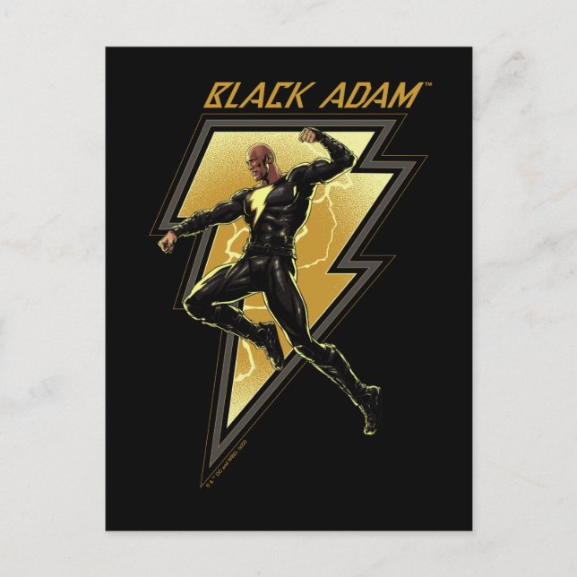 Black Adam Lightning Bolt Character Illustration Postcard (Front)