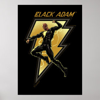 Black Adam Lightning Bolt Character Illustration Poster