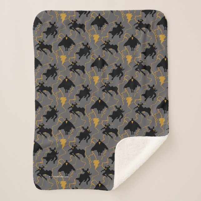 Black Adam Lightning Silhouette Pattern Sherpa Blanket (Front)