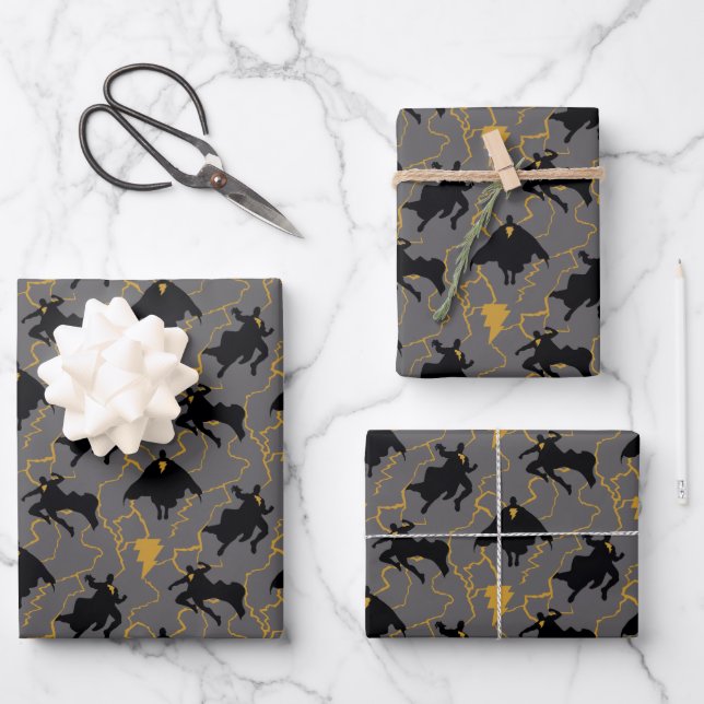 Black Adam Lightning Silhouette Pattern Wrapping Paper Sheet (Front)