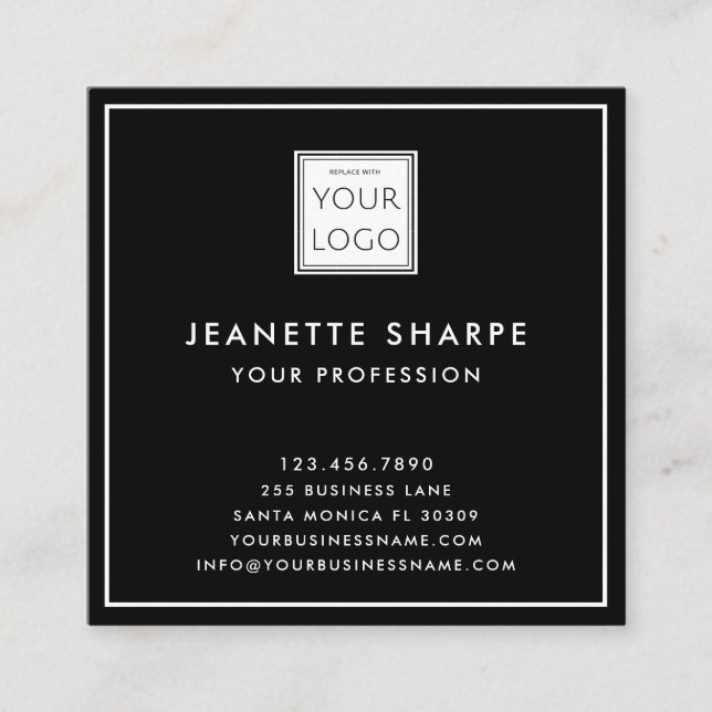 Black Add Your Logo Professional Square Business Card (Front)