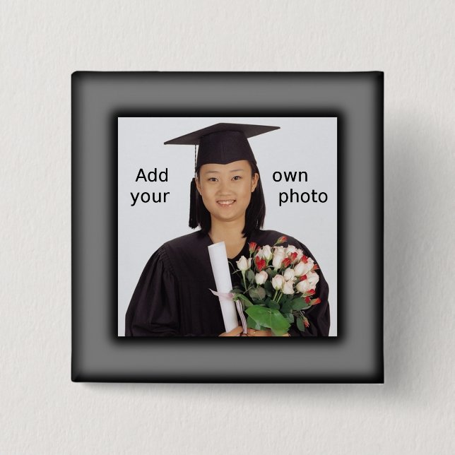 Black Add your Photo 15 Cm Square Badge (Front)