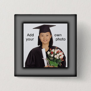 Black Add your Photo 15 Cm Square Badge