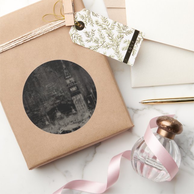 Black adn Taupe Distressed Skyline Venice Italy Classic Round Sticker (Gifting)