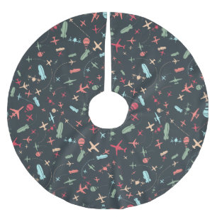 Black Aeroplane and Aviation Pattern Brushed Polyester Tree Skirt