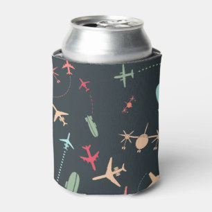 Black Aeroplane and Aviation Pattern Can Cooler