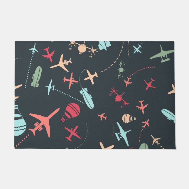 Black Aeroplane and Aviation Pattern Doormat (Front)