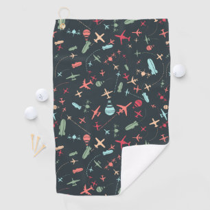 Black Aeroplane and Aviation Pattern Golf Towel