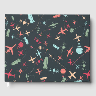 Black Aeroplane and Aviation Pattern Guest Book
