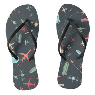 Black Aeroplane and Aviation Pattern Jandals