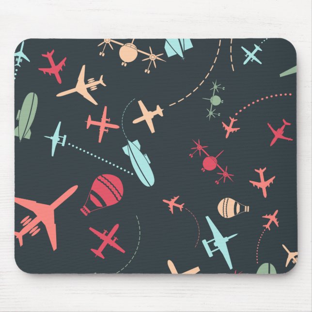 Black Aeroplane and Aviation Pattern Mouse Pad (Front)