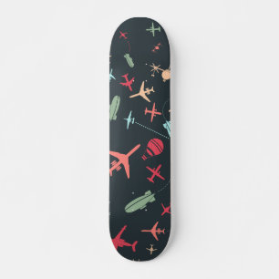 Black Aeroplane and Aviation Pattern Skateboard