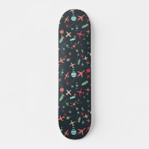 Black Aeroplane and Aviation Pattern Skateboard