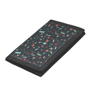 Black Aeroplane and Aviation Pattern Trifold Wallet