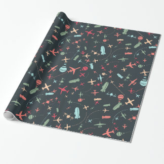 Black Aeroplane and Aviation Pattern Wrapping Paper