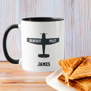 Black aeroplane & funny quote Okayest Pilot,Custom Mug