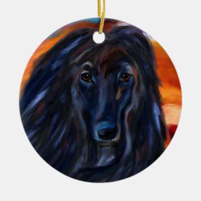 Black Afghan Hound Ceramic Tree Decoration (Front)