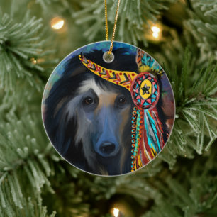 Black Afghan Hound Ceramic Tree Decoration