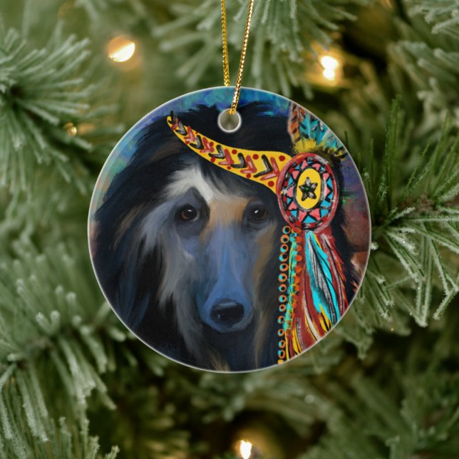 Black Afghan Hound   Ceramic Tree Decoration (Tree)