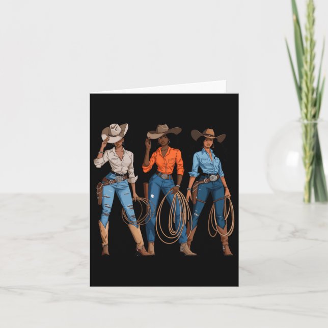 Black African American Cowgirl Western Country Rod Card (Front)