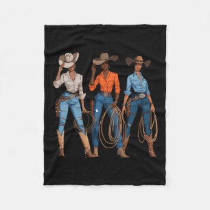 Black African American Cowgirl Western Country Rod Fleece Blanket