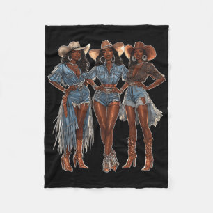 Black African American Cowgirl Western Country Tex Fleece Blanket