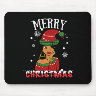 Black African American Merry Christmas Melanin Wom Mouse Pad