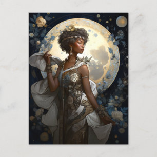 Black African-American Moon Goddess Queen Fantasy Postcard