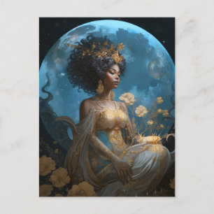 Black African-American Moon Goddess Queen Fantasy Postcard