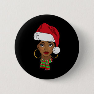 Black African American Santa Afro Christmas Melani 6 Cm Round Badge