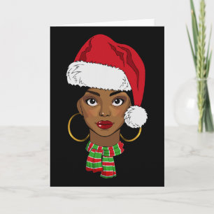 Black African American Santa Afro Christmas Melani Card