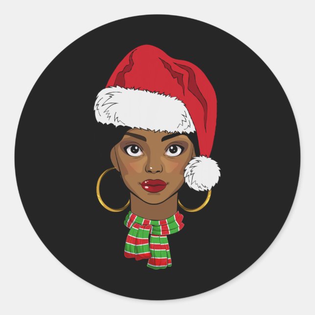 Black African American Santa Afro Christmas Melani Classic Round Sticker (Front)