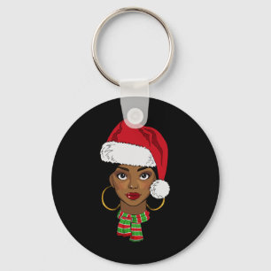 Black African American Santa Afro Christmas Melani Key Ring