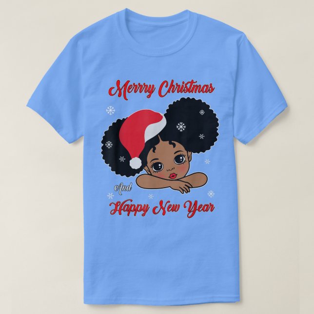 Black African American Santa Christmas Melanin Gir T-Shirt (Design Front)