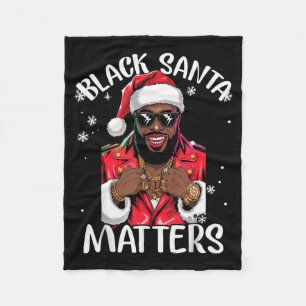 Black African American Santa Claus Christmas Pajam Fleece Blanket