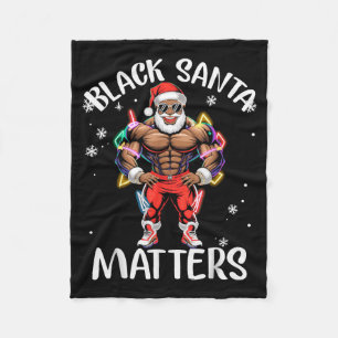 Black African American Santa Claus Christmas Pajam Fleece Blanket