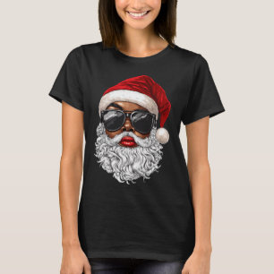 Black African American Santa Claus Face Xmas Merry T-Shirt
