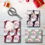 Black African American Santa Face Pink Christmas Wrapping Paper Sheet<br><div class="desc">Black African American Santa Face Pink Christmas</div>
