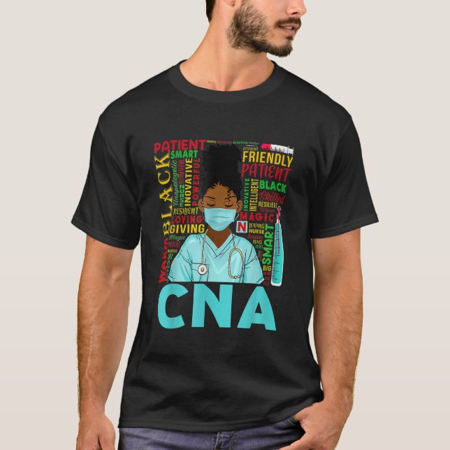 Black African American Women CNA Nurse Black Histo T-Shirt (Front)