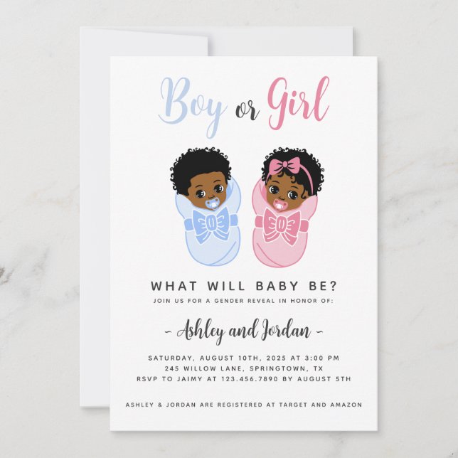 Black African American Wrapped Baby Gender Reveal  Invitation (Front)