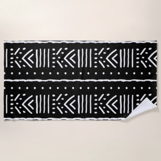 Black African Bogolan Beach Towel