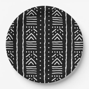 Black African Bogolan Design Paper Plates