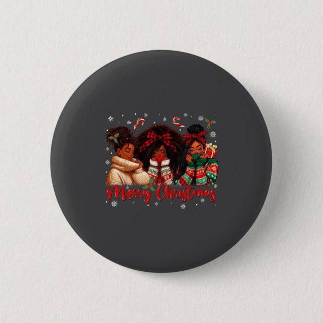 Black African Girl American Melanin Christmas Sant 6 Cm Round Badge (Front)
