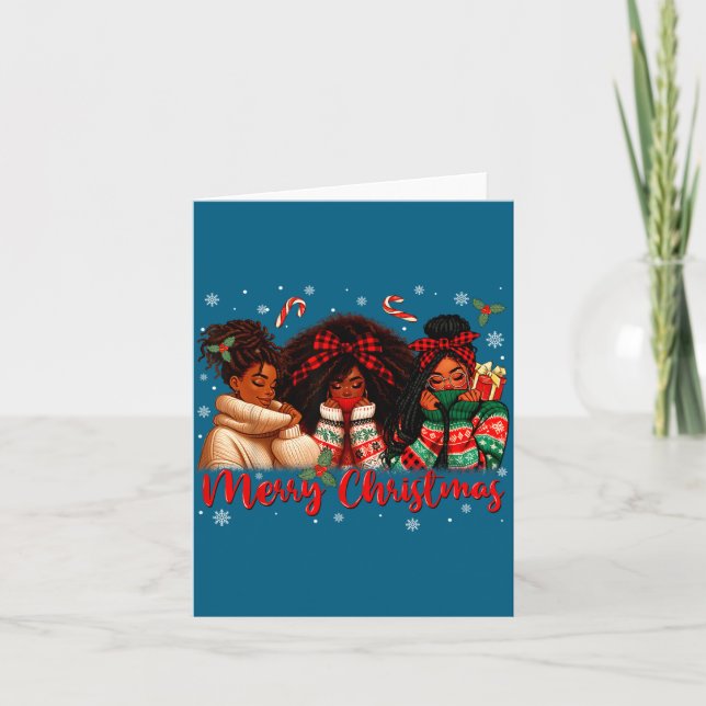 Black African Girl American Melanin Christmas Sant Card (Front)