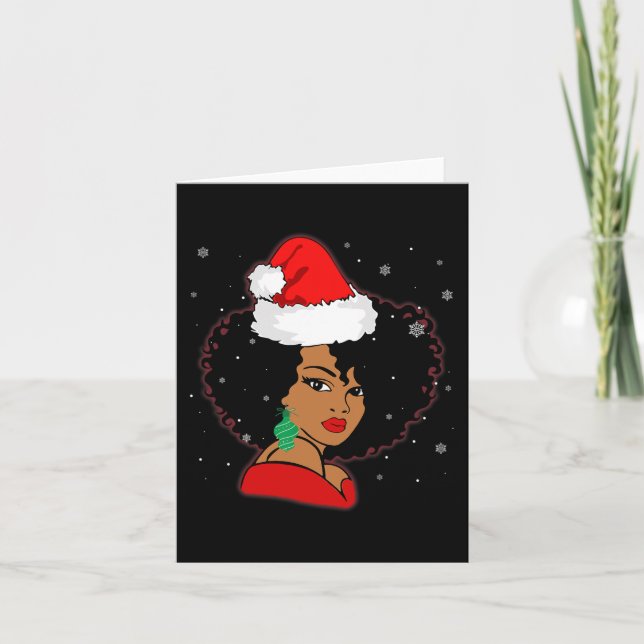 Black African Girl American Melanin Christmas Sant Card (Front)