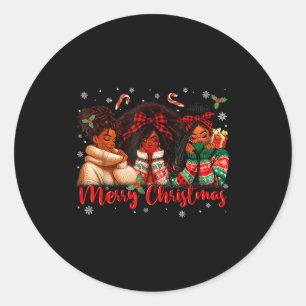 Black African Girl American Melanin Christmas Sant Classic Round Sticker