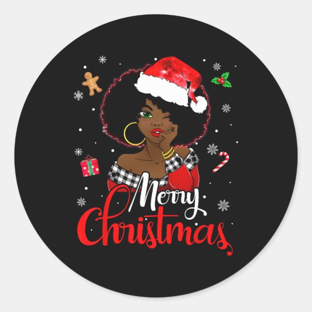 black african girl american melanin christmas sant classic round sticker (Front)