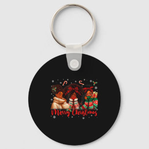 Black African Girl American Melanin Christmas Sant Key Ring