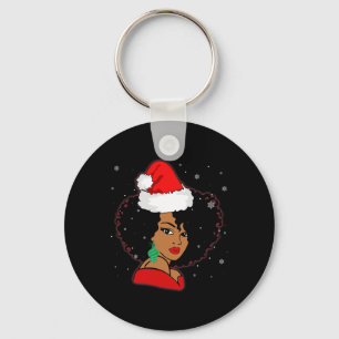 Black African Girl American Melanin Christmas Sant Key Ring